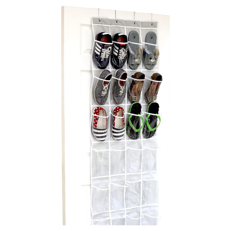 Simple Houseware 24 Pockets - Crystal Clear Over The Door Hanging Shoe Organizer