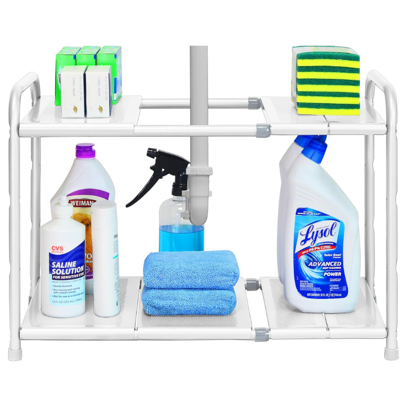 Simple Houseware Under Sink 2 Tier Expandable Heavy Duty Metal Shelf Organizer Rack