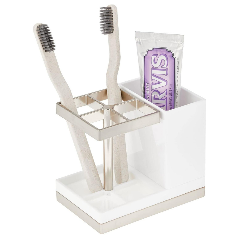 mDesign Plastic Toothbrush and Toothpaste Storage Organizer Holder