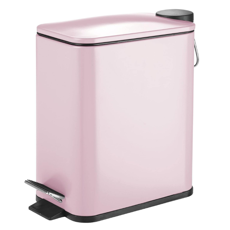 mDesign Slim Metal Rectangle 1.3 Gallon Trash Can with Step Pedal